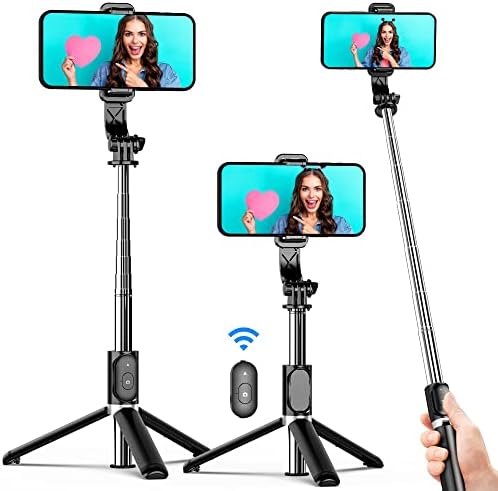 4169UArWoFL._AC_.jpg Selfie Stick Tripod, All in One Extendable & Portable iPhone Tripod Selfie Stick with Wireless Remote Compatible with iPhone 14 13 12 11 pro Xs Max Xr X 8 7, Galaxy Note10/S20/S10/OnePlus 9/9 PRO etc