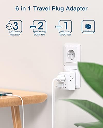 417SmC8zhsL._AC_.jpg 2 Pack European Travel Plug Adapter, International Power Plug Adapter with 3 Outlets 3 USB Charging Ports(1 USB C), Type C Plug Adapter Travel Essentials to Most Europe EU Spain Italy France Germany