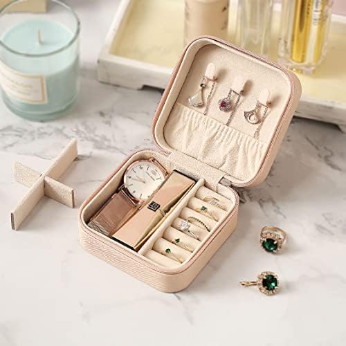 419iaU97q5L._AC_.jpg ZPROW Travel Jewelry Case, Mini Portable Jewelry Travel Boxes, Small Jewelry Organizer for Rings, Earrings, Pendants, Watches, Necklaces, Lipsticks Organizer Storage Holder Case (Pink)