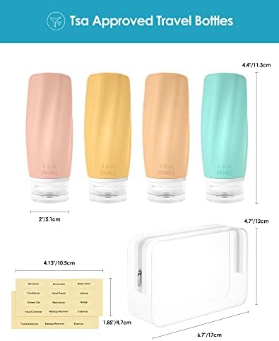 41ArSNYYhHL._AC_.jpg Morfone Travel Bottles for Toiletries, 3oz Tsa Approved Travel Size Containers Leak Proof BPA Free Squeezable Travel Accessories Refillable for Shampoo Conditioner Lotion Liquids(4Pack)