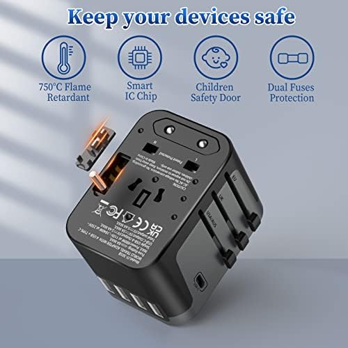 41Au0yL83bL._AC_.jpg Universal Travel Adapter, Redagod International Adaptor 4 USB A 1 USB C Ports, AC Power Plug Adapter All-in-one Travel Charger Outlet Converter for Europe UK AUS Asia Japan Covers 200+Countries