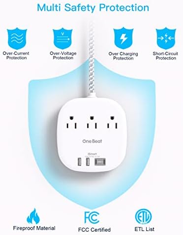41IQYNIFG9L._AC_.jpg Flat Plug Power Strip, 5ft Ultra Flat Extension Cord - 3 Outlets 4 USB Ports (2 USB C) 22.5W/4.5A Desktop Charging Station, Power Strip No Surge Protection for Cruise Ship, Dorm Room Travel Essential