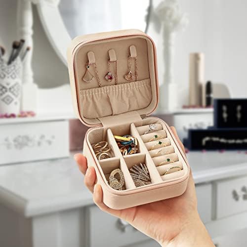 41LqEpsL5vL._AC_.jpg ZPROW Travel Jewelry Case, Mini Portable Jewelry Travel Boxes, Small Jewelry Organizer for Rings, Earrings, Pendants, Watches, Necklaces, Lipsticks Organizer Storage Holder Case (Pink)
