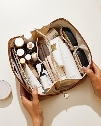 41O0uVdLEUL._AC_.jpg EACHY Travel Makeup Bag,Large Capacity Cosmetic Bags for Women,Waterproof Portable Pouch Open Flat Toiletry Bag Make up Organizer with Divider and Handle