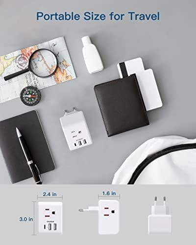 41OFKJUONZL._AC_.jpg 2 Pack European Travel Plug Adapter, International Power Plug Adapter with 3 Outlets 3 USB Charging Ports(1 USB C), Type C Plug Adapter Travel Essentials to Most Europe EU Spain Italy France Germany