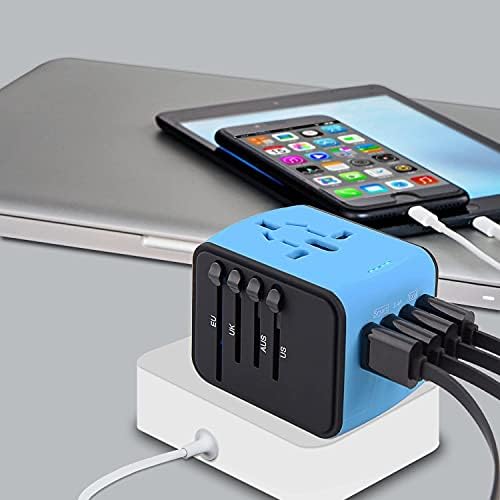 41TascVOAS._AC_.jpg International Travel Adapter Universal Power Adapter Worldwide All in One 4 USB Perfect for European US, EU, UK, AU 160 Countries (Blue)