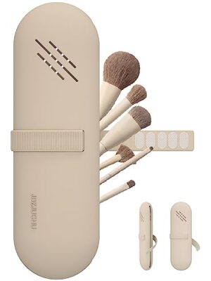 41ccl-otksL.jpg JDZJUCHU Travel Makeup Brush Holder,Make Up Organizer Bag Case,Cosmetic Pouch,Toiletry Organizer,Silicon Small Makeup Brush Purse(Walnut)