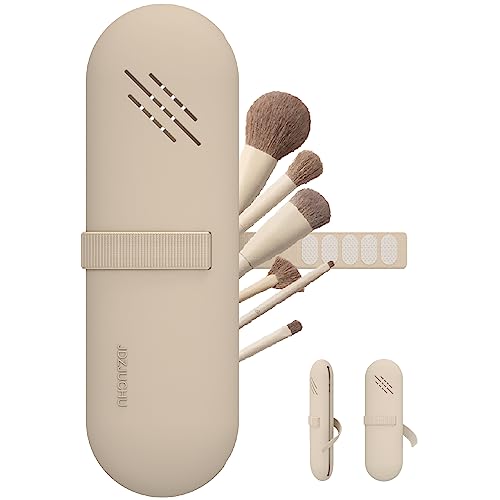 41ccl-otksL.jpg JDZJUCHU Travel Makeup Brush Holder,Make Up Organizer Bag Case,Cosmetic Pouch,Toiletry Organizer,Silicon Small Makeup Brush Purse(Walnut)