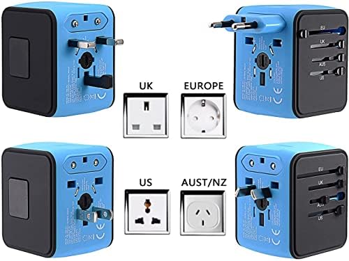 41j0edfEhQL._AC_.jpg International Travel Adapter Universal Power Adapter Worldwide All in One 4 USB Perfect for European US, EU, UK, AU 160 Countries (Blue)