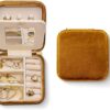 41j9ZsTceUL._AC_.jpg Benevolence LA Plush Velvet Travel Jewelry Storage Box | Travel Jewelry Case Small Jewelry Box for Women | Jewelry Travel Organizer | Earring Organizer with Mirror - Gold Caramel Velvet