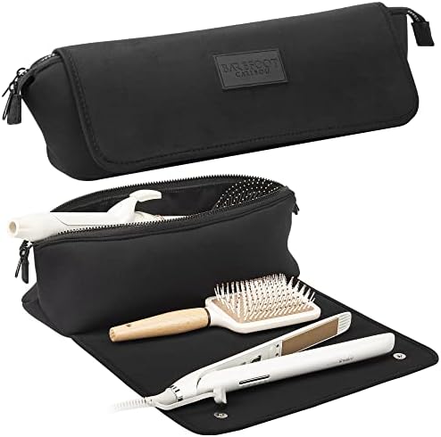 41kGhOwwTuL._AC_.jpg Hair Tools Travel Bag and Heat Resistant Mat for Flat Irons, Straighteners, Curling Iron, and Haircare Accessories, 2-in-1 design, with Interior Pockets, Portable Organizer, Neoprene (Black)