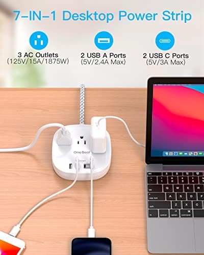 41lFY5pXExL._AC_.jpg Flat Plug Power Strip, 5ft Ultra Flat Extension Cord - 3 Outlets 4 USB Ports (2 USB C) 22.5W/4.5A Desktop Charging Station, Power Strip No Surge Protection for Cruise Ship, Dorm Room Travel Essential