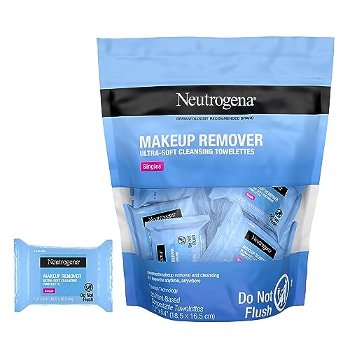 41no6dw9efL.jpg Neutrogena Makeup Remover Wipes Singles, Daily Facial Cleanser Towelettes, Gently Removes Oil & Makeup, Alcohol-Free Makeup Wipes, Individually Wrapped, 20 ct