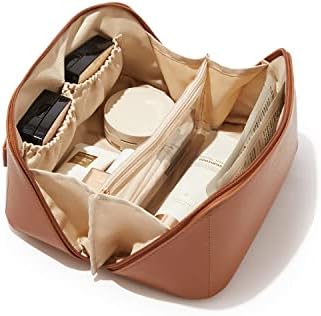 41o0bXBZujL._AC_.jpg EACHY Travel Makeup Bag,Large Capacity Cosmetic Bags for Women,Waterproof Portable Pouch Open Flat Toiletry Bag Make up Organizer with Divider and Handle