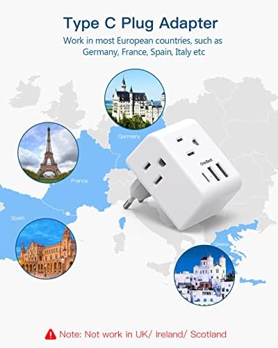 41s9kaqi7OL._AC_.jpg 2 Pack European Travel Plug Adapter, International Power Plug Adapter with 3 Outlets 3 USB Charging Ports(1 USB C), Type C Plug Adapter Travel Essentials to Most Europe EU Spain Italy France Germany