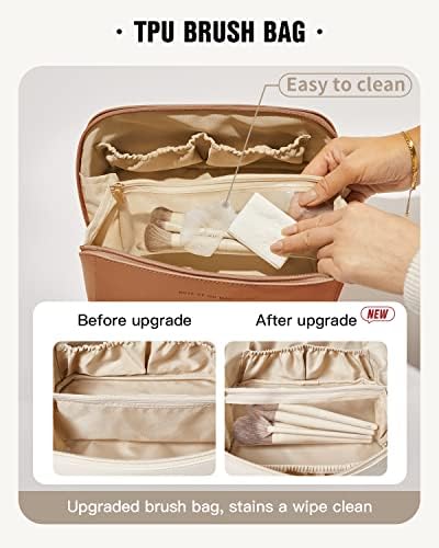 41uhJpXPzuL._AC_.jpg EACHY Travel Makeup Bag,Large Capacity Cosmetic Bags for Women,Waterproof Portable Pouch Open Flat Toiletry Bag Make up Organizer with Divider and Handle