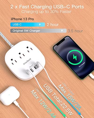 5113TK0yriL._AC_.jpg Flat Plug Power Strip, 5ft Ultra Flat Extension Cord - 3 Outlets 4 USB Ports (2 USB C) 22.5W/4.5A Desktop Charging Station, Power Strip No Surge Protection for Cruise Ship, Dorm Room Travel Essential
