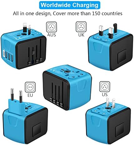 51ARNGsh4fL._AC_.jpg SAUNORCH Travel Adapter Worldwide, Universal International Power Plug Adapter W/2.4A 3xUSB-A and 3.0A Type-C Wall Charger, European Travel Plug Adapter for Europe UK EU US CA AU Italy Asia-Blue