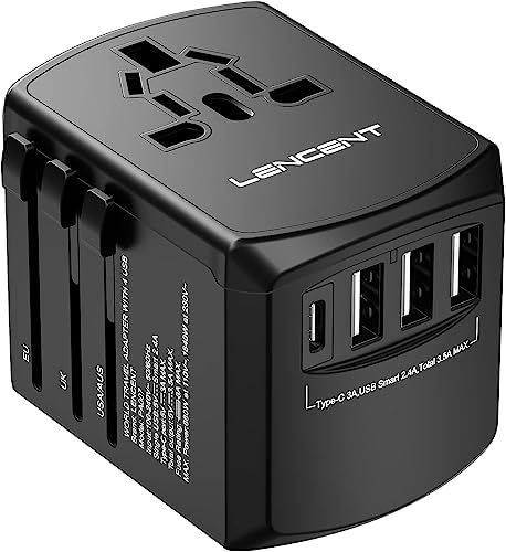 51Aj7aC2alL._AC_.jpg LENCENT Universal Travel Adapter, International Charger with 3 USB Ports and Type-C PD Fast Charging Adaptor for iPhone, Samsung, Tablet, Gopro. for Over 200 Countries Type A/C/G/I (USA, UK, EU AUS)