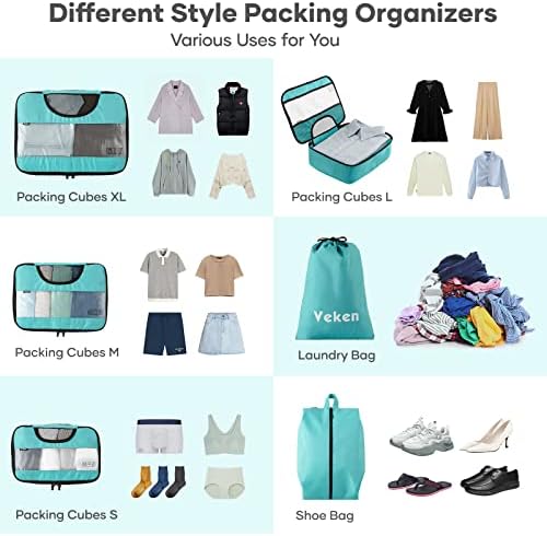51HUfbJhkPL._AC_.jpg 6 Set Packing Cubes for Suitcases, Travel Organizer Bags for Carry on Luggage, Veken Suitcase Organizer Bags Set for Travel Essentials Travel Accessories in 4 Sizes(Extra Large, Large, Medium, Small)