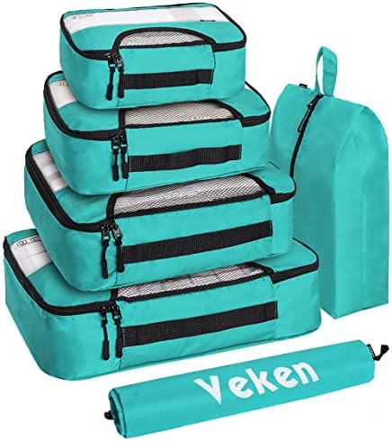 51HVAk61LtL._AC_.jpg 6 Set Packing Cubes for Suitcases, Travel Organizer Bags for Carry on Luggage, Veken Suitcase Organizer Bags Set for Travel Essentials Travel Accessories in 4 Sizes(Extra Large, Large, Medium, Small)