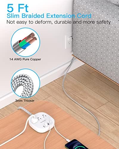 51L3-dpZ8XL._AC_.jpg Flat Plug Power Strip, 5ft Ultra Flat Extension Cord - 3 Outlets 4 USB Ports (2 USB C) 22.5W/4.5A Desktop Charging Station, Power Strip No Surge Protection for Cruise Ship, Dorm Room Travel Essential