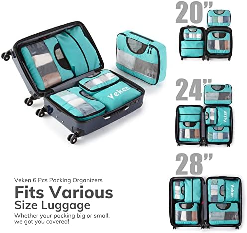 51QLR831QZL._AC_.jpg 6 Set Packing Cubes for Suitcases, Travel Organizer Bags for Carry on Luggage, Veken Suitcase Organizer Bags Set for Travel Essentials Travel Accessories in 4 Sizes(Extra Large, Large, Medium, Small)
