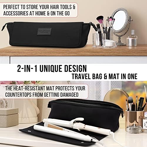 51QOLcQORSL._AC_.jpg Hair Tools Travel Bag and Heat Resistant Mat for Flat Irons, Straighteners, Curling Iron, and Haircare Accessories, 2-in-1 design, with Interior Pockets, Portable Organizer, Neoprene (Black)