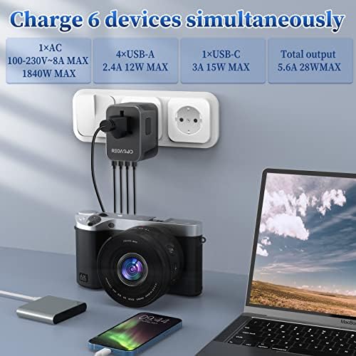 51SzKb4oN-L._AC_.jpg Universal Travel Adapter, Redagod International Adaptor 4 USB A 1 USB C Ports, AC Power Plug Adapter All-in-one Travel Charger Outlet Converter for Europe UK AUS Asia Japan Covers 200+Countries