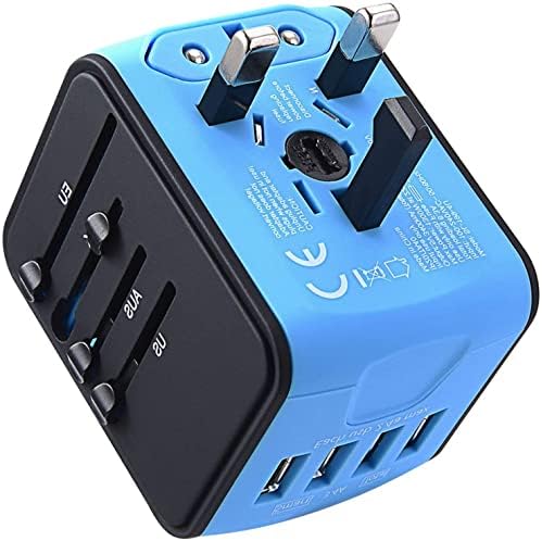 51VDT3xmh8L._AC_.jpg International Travel Adapter Universal Power Adapter Worldwide All in One 4 USB Perfect for European US, EU, UK, AU 160 Countries (Blue)