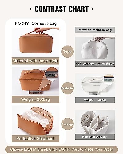51W1xxhJD4L._AC_.jpg EACHY Travel Makeup Bag,Large Capacity Cosmetic Bags for Women,Waterproof Portable Pouch Open Flat Toiletry Bag Make up Organizer with Divider and Handle