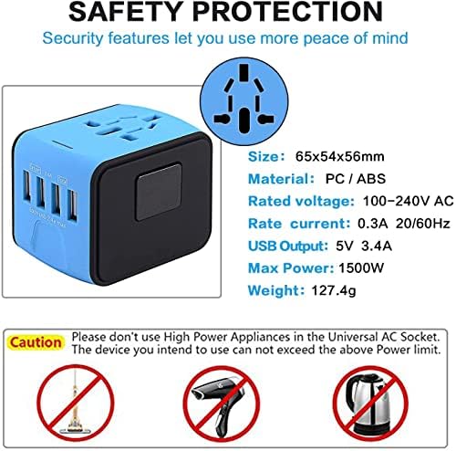 51ezjsbMGL._AC_.jpg International Travel Adapter Universal Power Adapter Worldwide All in One 4 USB Perfect for European US, EU, UK, AU 160 Countries (Blue)