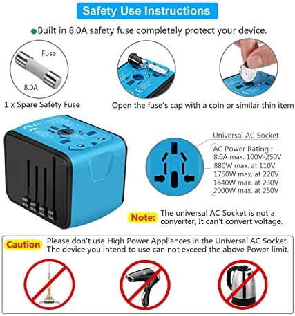 51u14F9uFSL._AC_.jpg SAUNORCH Travel Adapter Worldwide, Universal International Power Plug Adapter W/2.4A 3xUSB-A and 3.0A Type-C Wall Charger, European Travel Plug Adapter for Europe UK EU US CA AU Italy Asia-Blue