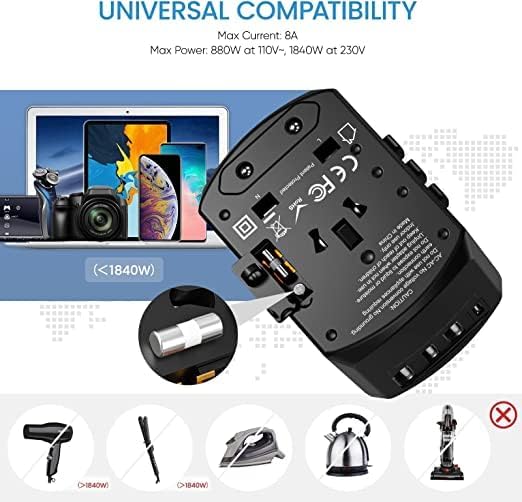 51xb15qoezL._AC_.jpg LENCENT Universal Travel Adapter, International Charger with 3 USB Ports and Type-C PD Fast Charging Adaptor for iPhone, Samsung, Tablet, Gopro. for Over 200 Countries Type A/C/G/I (USA, UK, EU AUS)