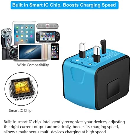 51xdL0kUBoL._AC_.jpg SAUNORCH Travel Adapter Worldwide, Universal International Power Plug Adapter W/2.4A 3xUSB-A and 3.0A Type-C Wall Charger, European Travel Plug Adapter for Europe UK EU US CA AU Italy Asia-Blue
