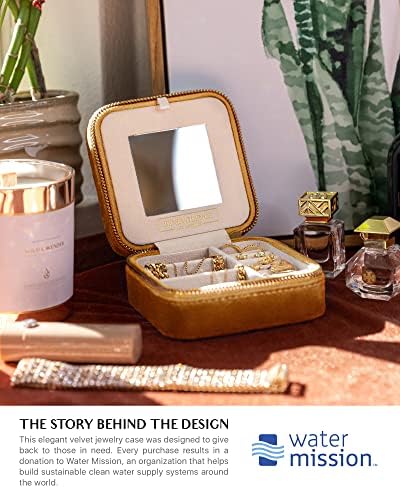 51yx8G5FVBL._AC_.jpg Benevolence LA Plush Velvet Travel Jewelry Storage Box | Travel Jewelry Case Small Jewelry Box for Women | Jewelry Travel Organizer | Earring Organizer with Mirror - Gold Caramel Velvet